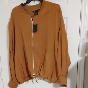 Ashley Stewart Camel Bomber Jacket